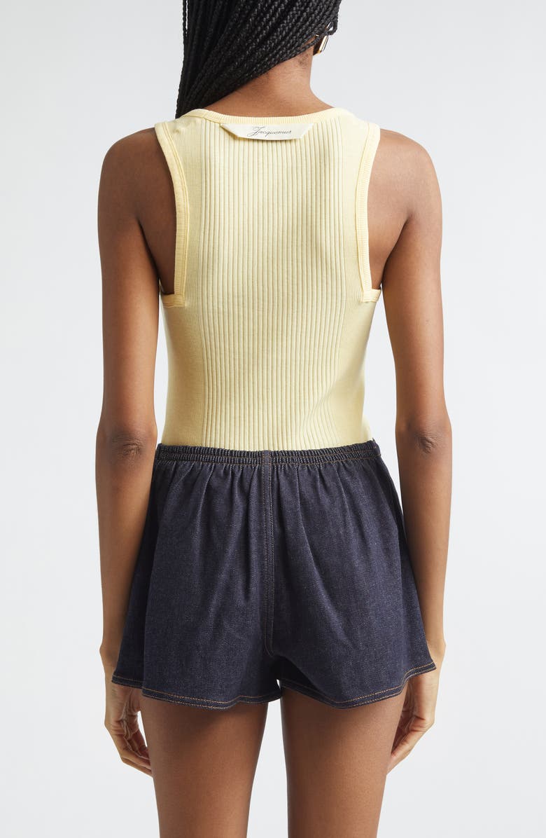 Jacquemus The Rond Carré Rib Cotton Tank, Alternate, color, Light Yellow
