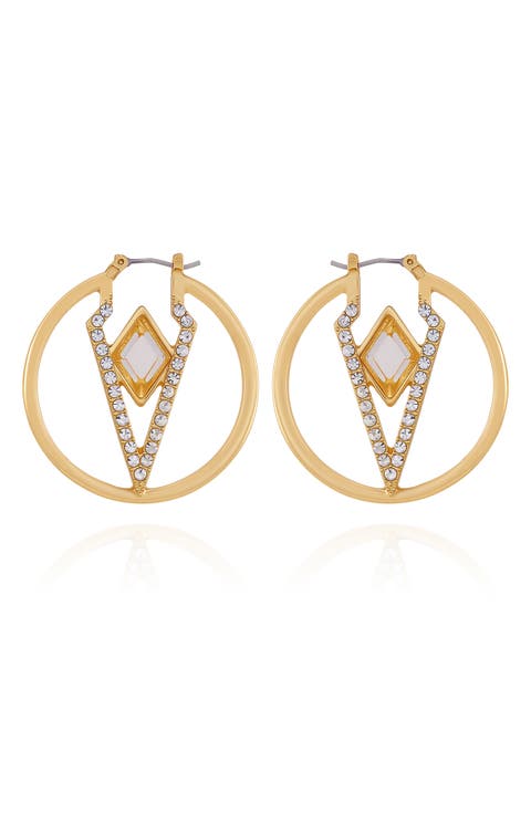 Glass Stone Hoop Earrings