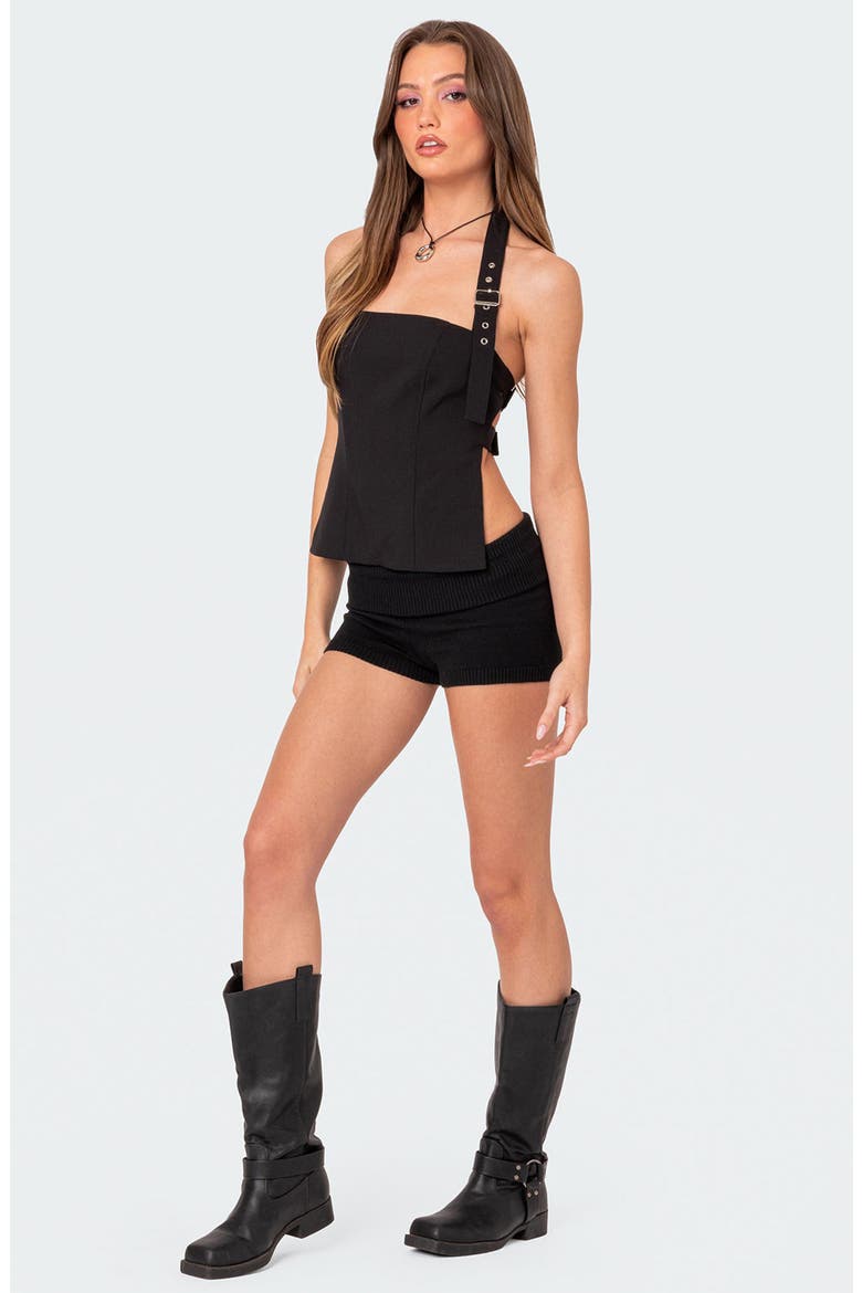 Buckle Strap Halter Top, Alternate, color, BLACK