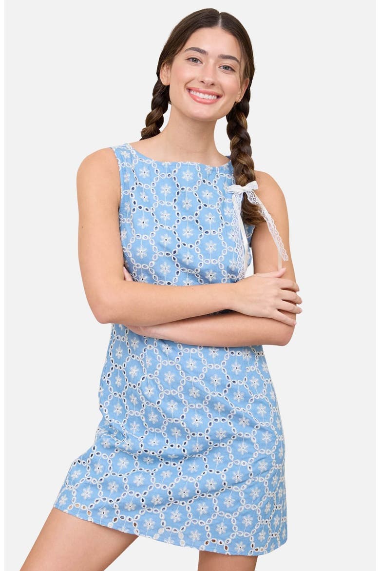 Embroidered Eyelet Denim Minidress, Alternate, color, LIGHT DENIM
