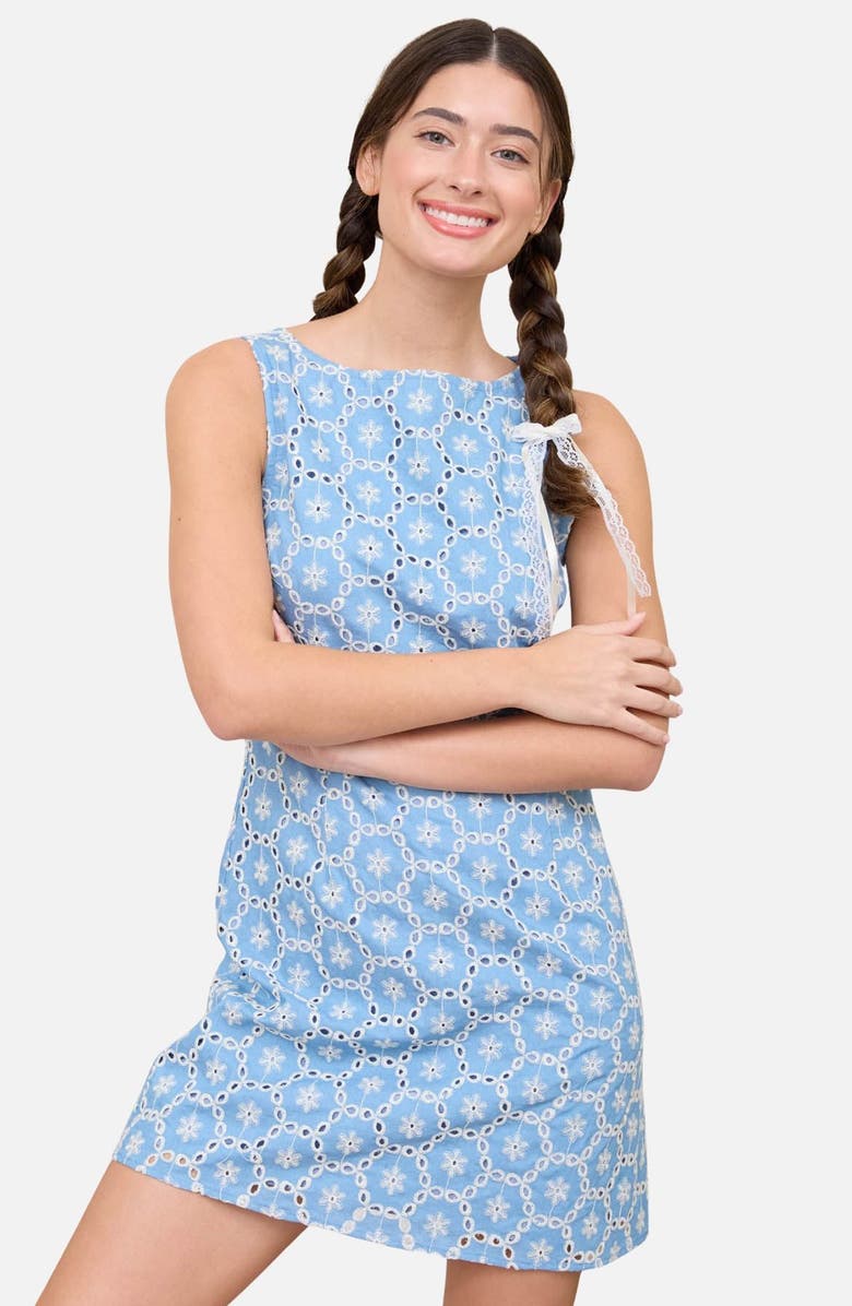 Blu Pepper Embroidered Eyelet Denim Minidress, Alternate, color, Light Denim