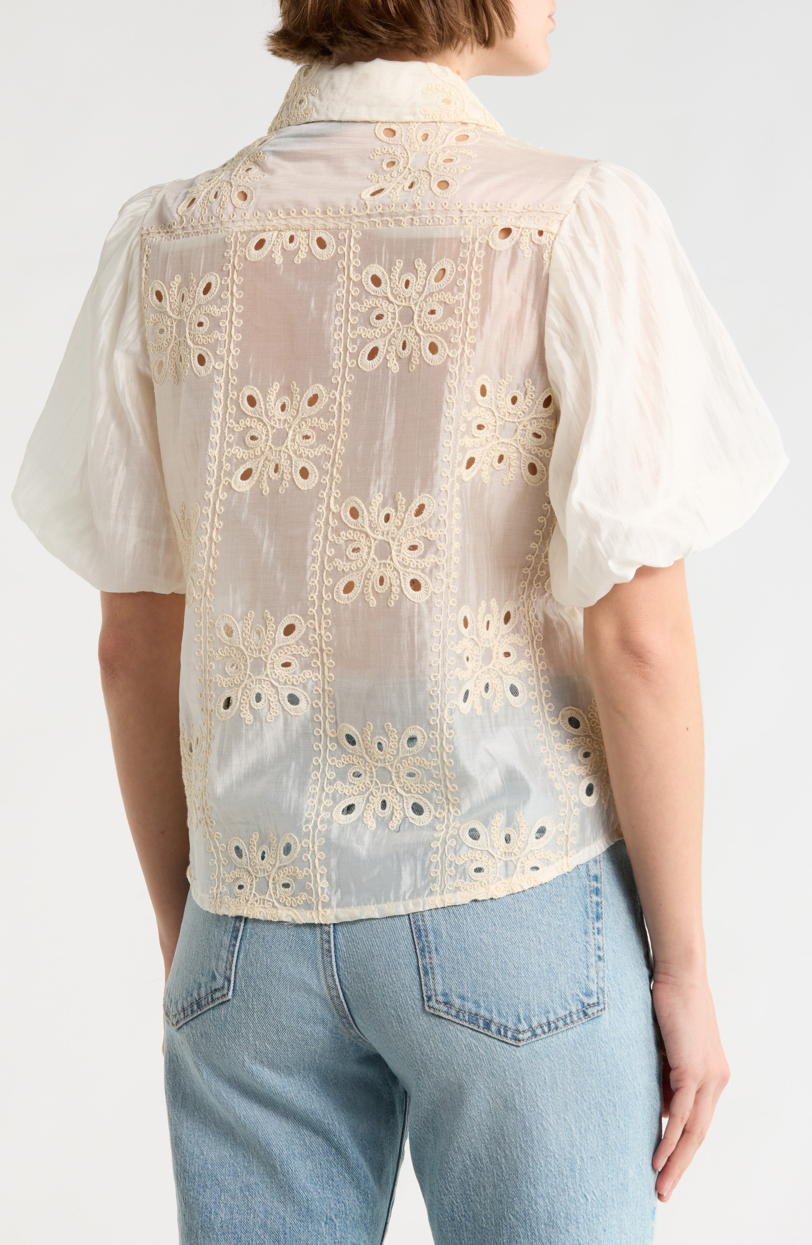 Bubble Sleeve Button Front Top - image 2
