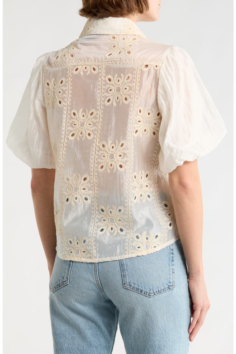 Bubble Sleeve Button Front Top, Alternate, color, NATURAL