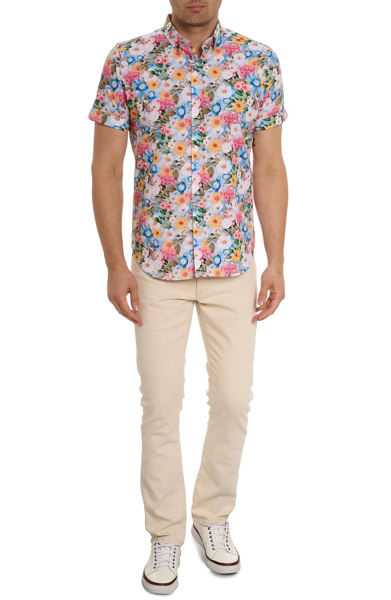 Robert Graham Taton Floral Short Sleeve Button-Up Shirt, Alternate, color, 