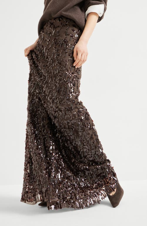 Brunello Cucinelli Long Skirt With Swing Drops Embroidery In Brown