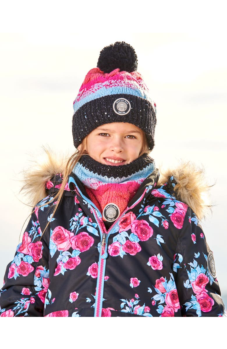 Deux par Deux Baby Girl's Knit Hat Gradient Blue, Coral And Fuschia, Alternate, color, 