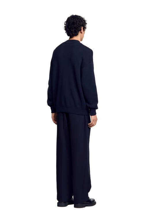 Sandro Teddy Knit Jacket In Navy Blue