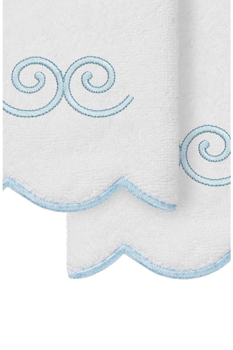 Symmetra Scallop Pack of 2 Fingertip Towels, Alternate, color, WHITE/ BLUE