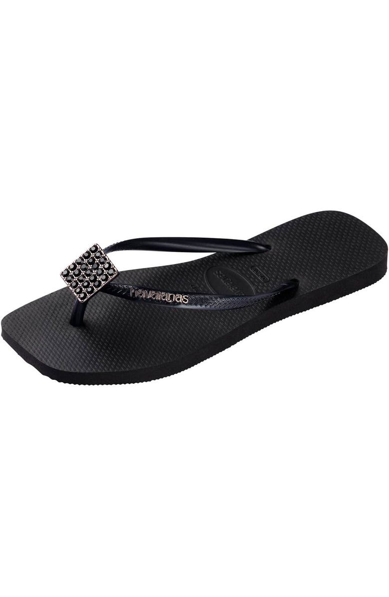 Havaianas Slim Crystal Charm Flip Flop, Alternate, color, Black
