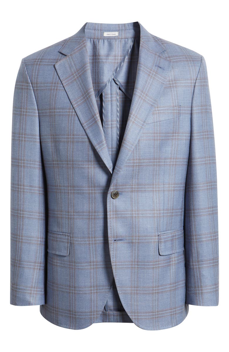 Peter Millar Hyperlight Soft Light Blue Plaid Wool & Silk Blend Sport Coat, Alternate, color, 