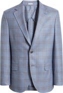 Peter Millar Hyperlight Soft Light Blue Plaid Wool & Silk Blend Sport Coat