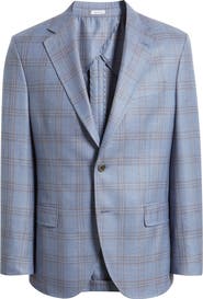 Peter Millar Hyperlight Soft Light Blue Plaid Wool & Silk Blend Sport Coat