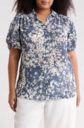 Adrianna Papell Scrunched Short Sleeve Button-Up Shirt