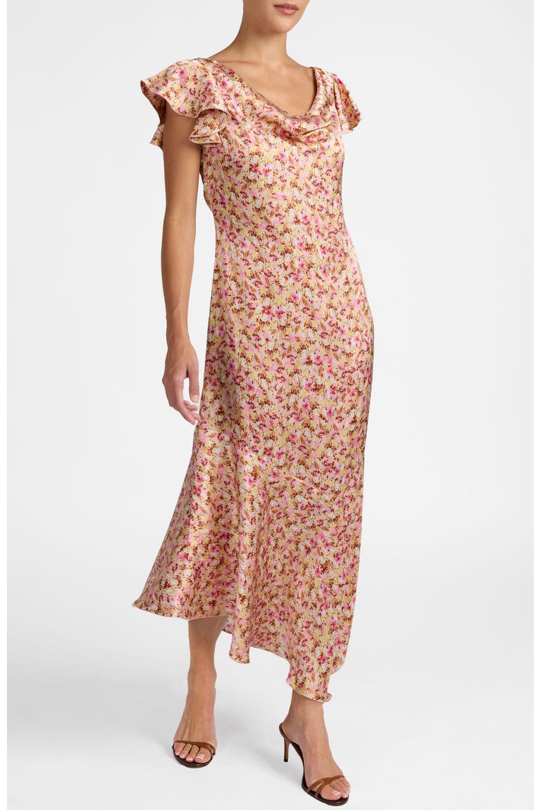 Laurel Cap Sleeve Midi Dress in Floral Silk Blend, Main, color, Candy Pink