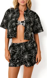 Solid & Striped Ezra Embroidered Crop Cotton Cover-Up Camp Shirt