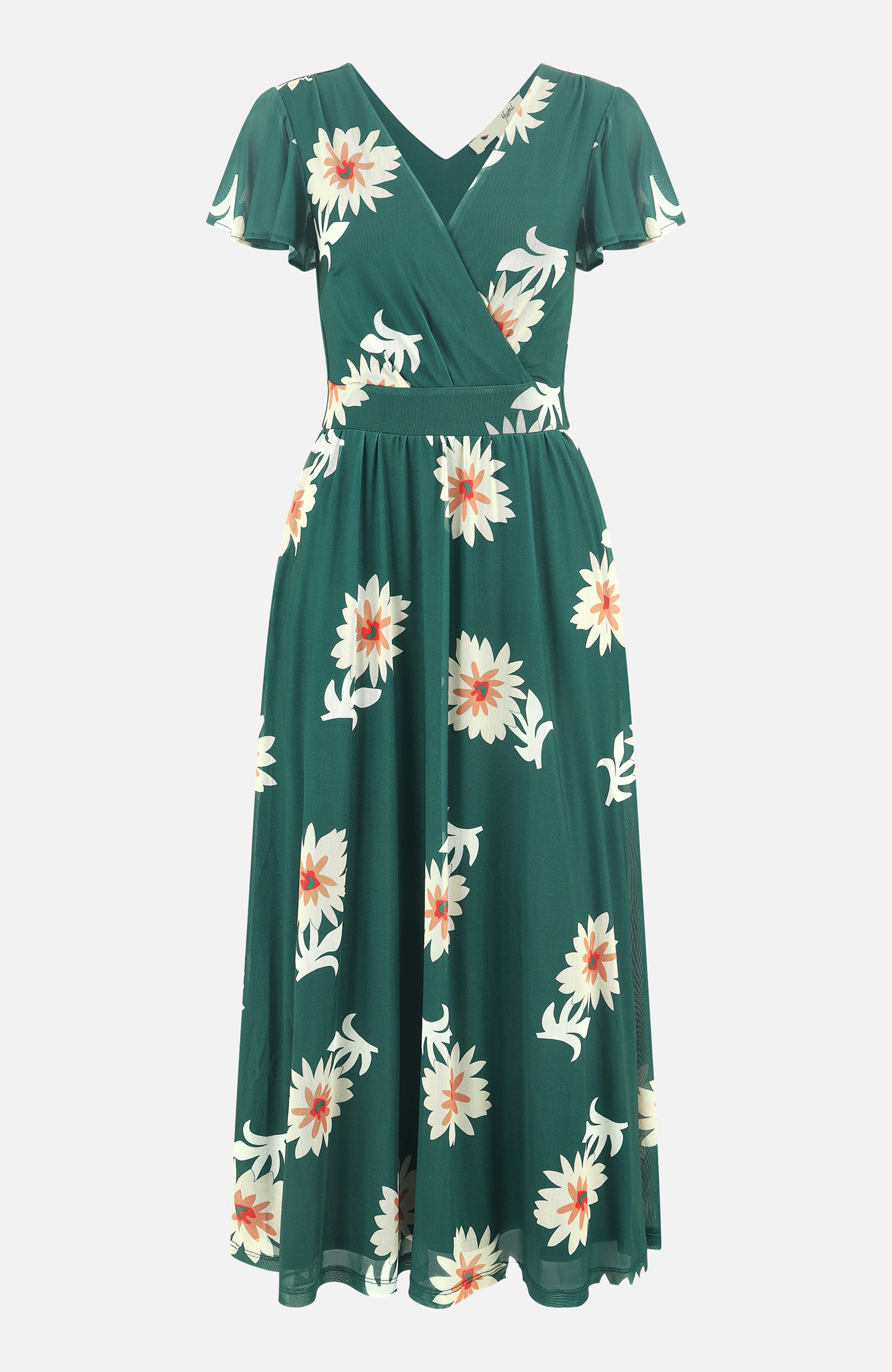Mesh Flower With Pockets Wrap Midi Dress - image 2