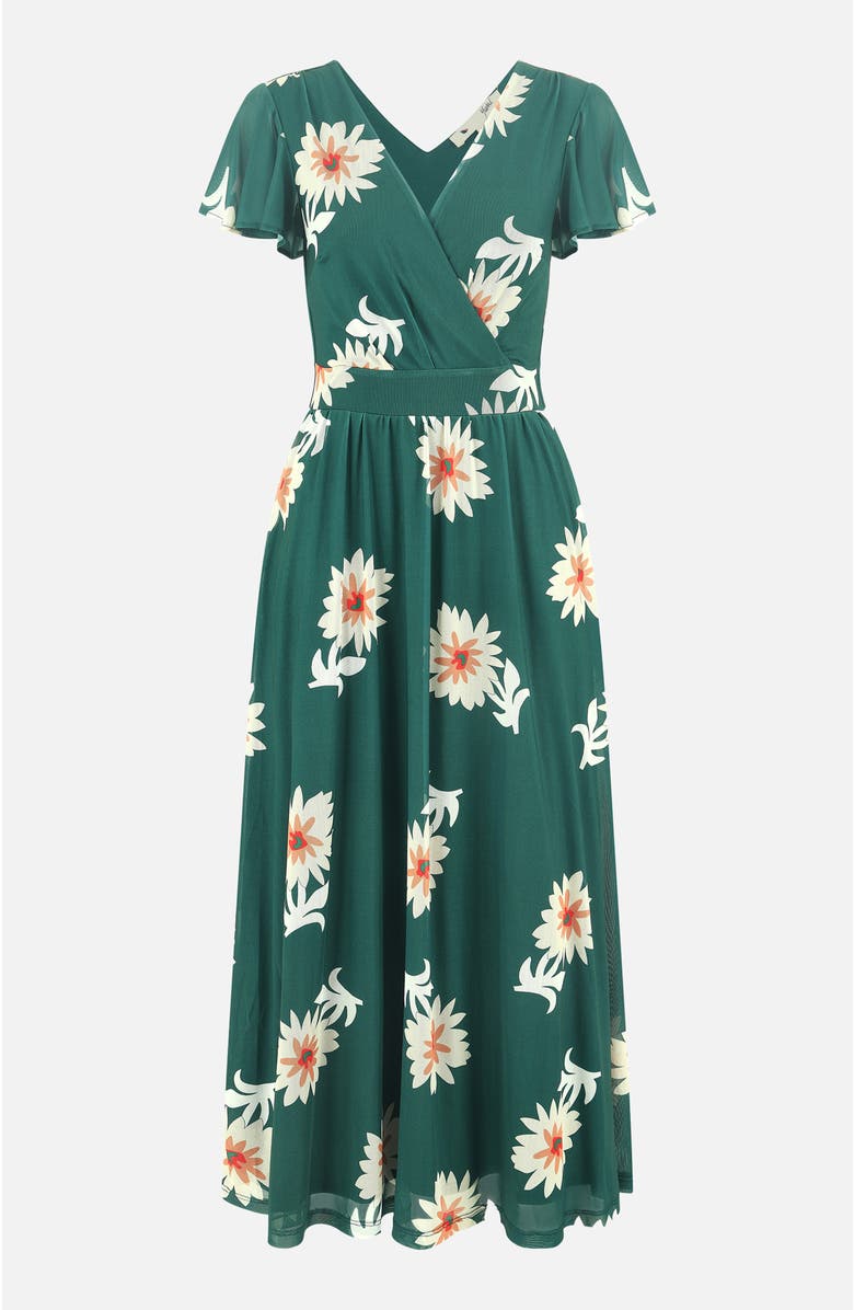 Yumi Mesh Flower With Pockets Wrap Midi Dress, Alternate, color, Green