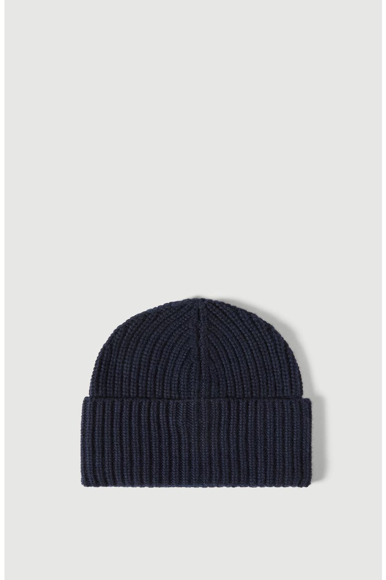 Cashmere English rib knit beanie, Main, color, Navy Blue