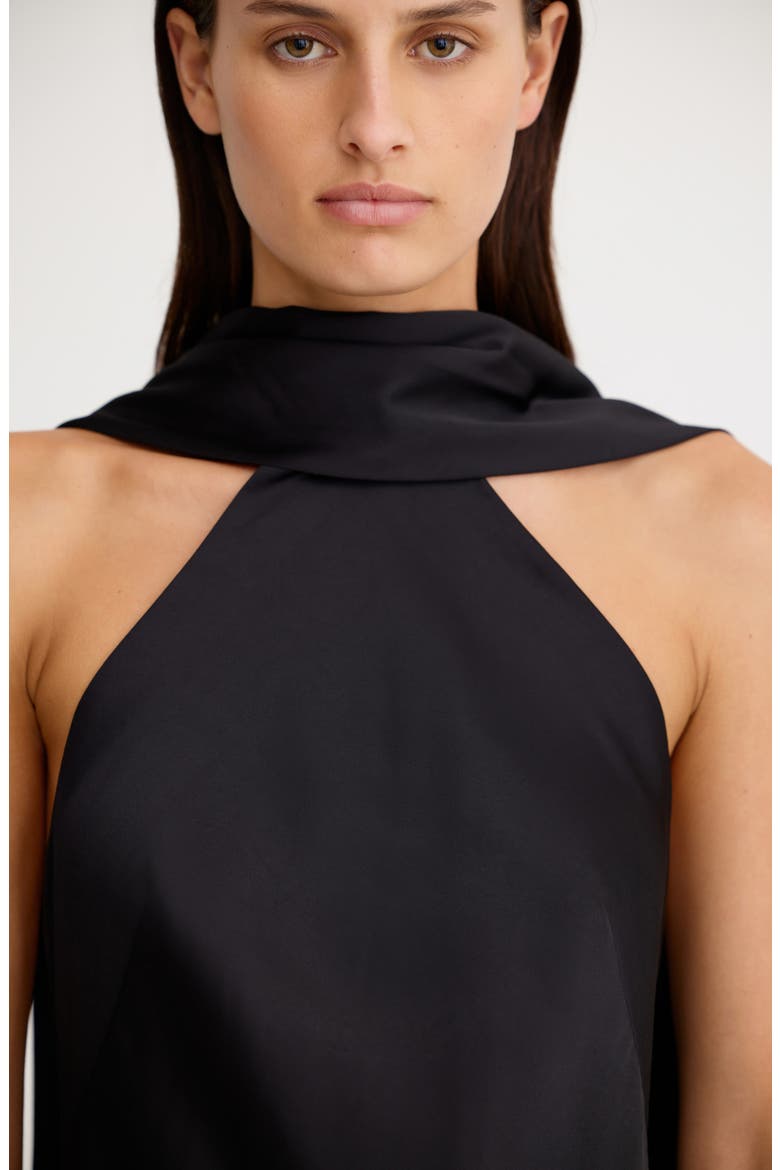 Lucile Scarf Detail Halter Neck Satin Cocktail Minidress, Alternate, color, BLACK