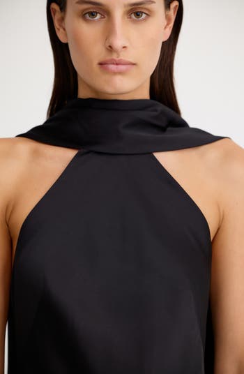 Lucile Scarf Detail Halter Neck Satin Cocktail Minidress