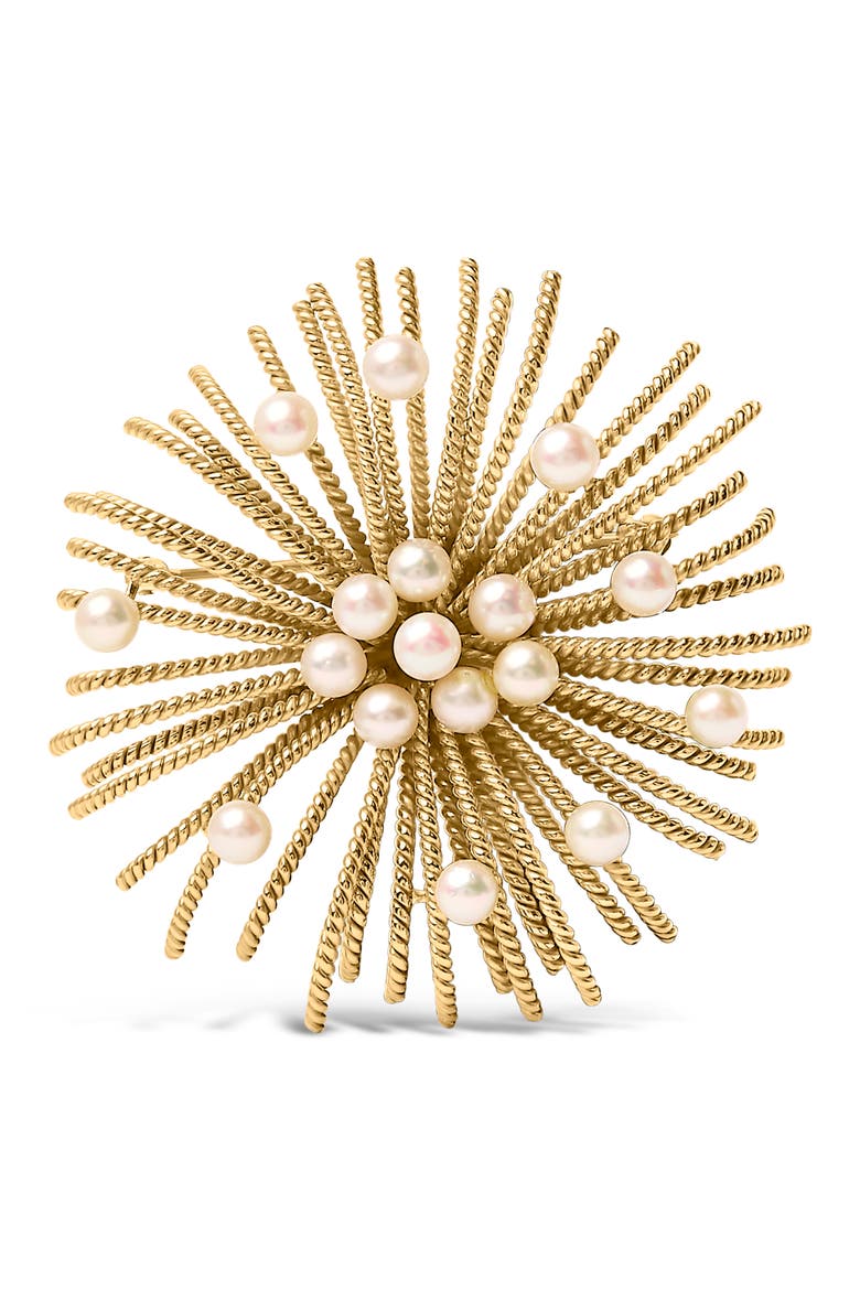 18K Yellow Gold Cultured Freshwater Pearl Starburst Brooch Pin, Main, color, Yellow