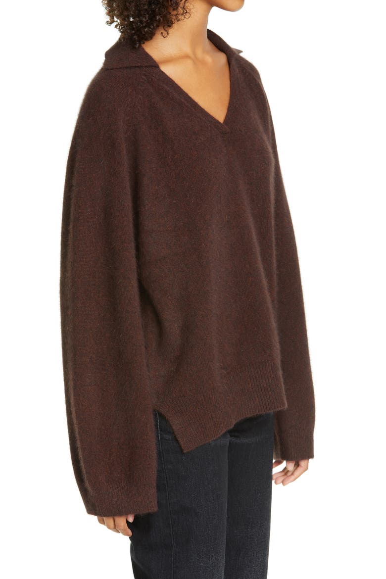 Loulou Studio Oversized Wool Blend Polo Sweater, Alternate, color, CHOCOLATE