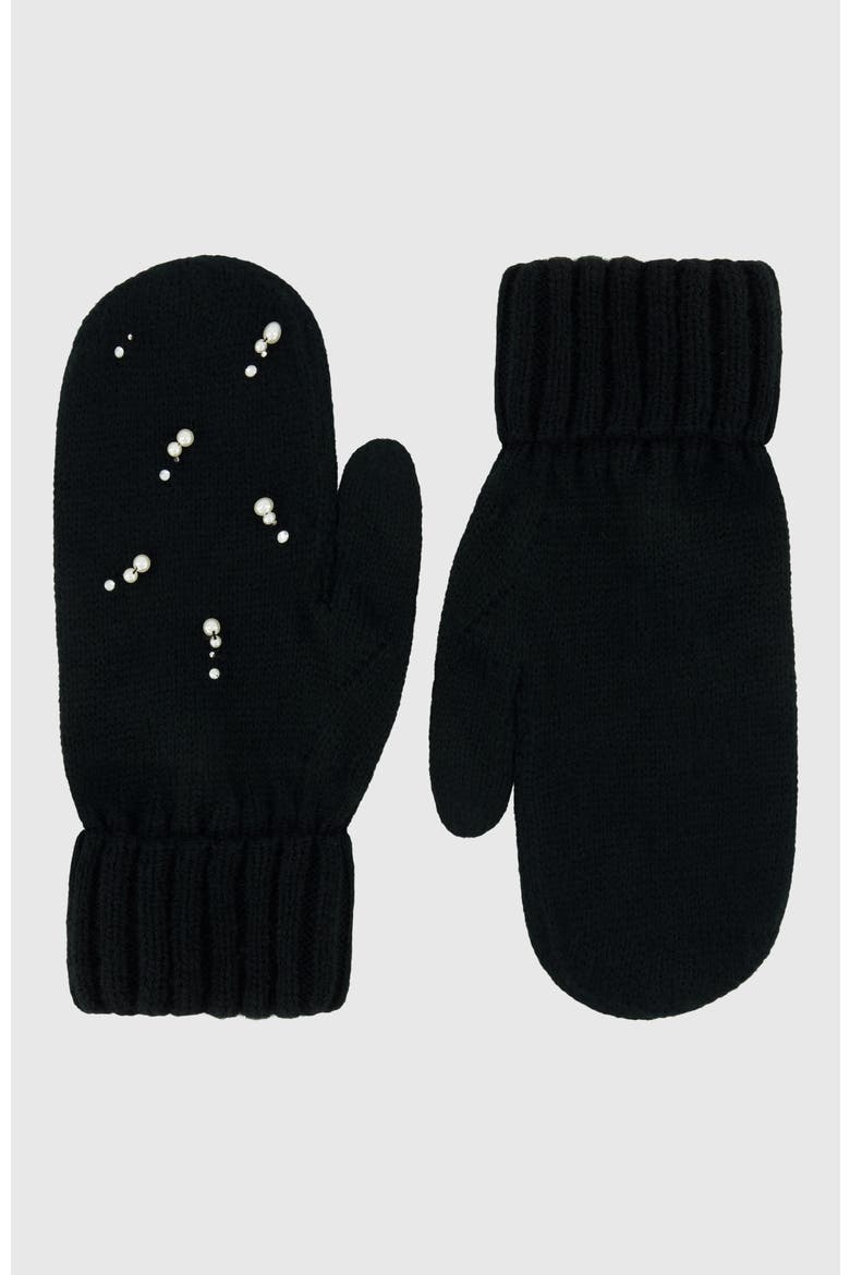 Knit Mittens wth Embellishment, Main, color, BLACK