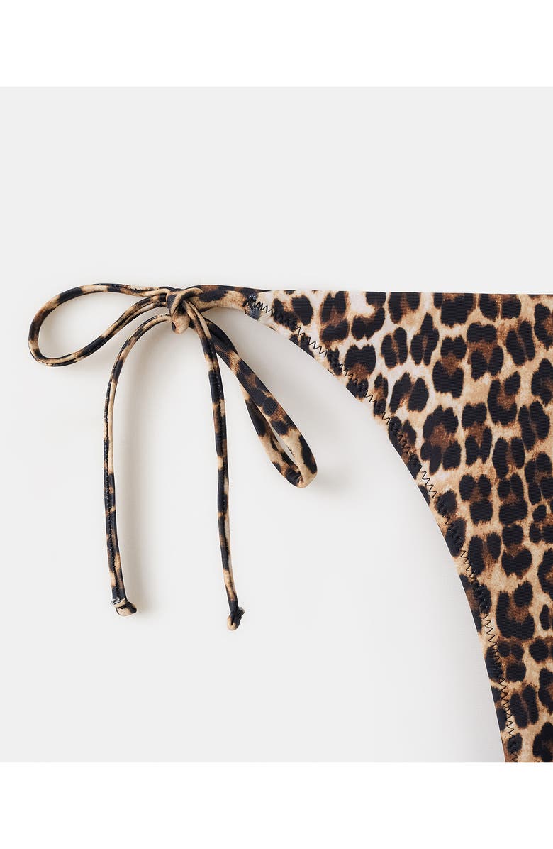 MANGO Side Tie Leopard Bikini Bottoms, Alternate, color, Brown