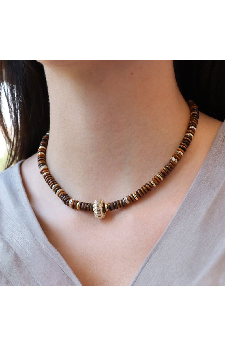 The Lovery Fine Jewelry Tigers Eye Bead Rondel Necklace, Alternate, color, Tigers Eye