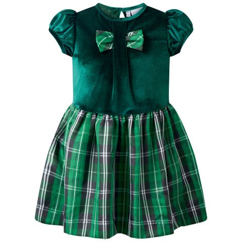 Green Velvet Check Party Dress