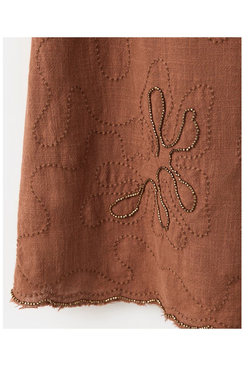 Embroidered Halter Cotton Minidress, Alternate, color, BROWN