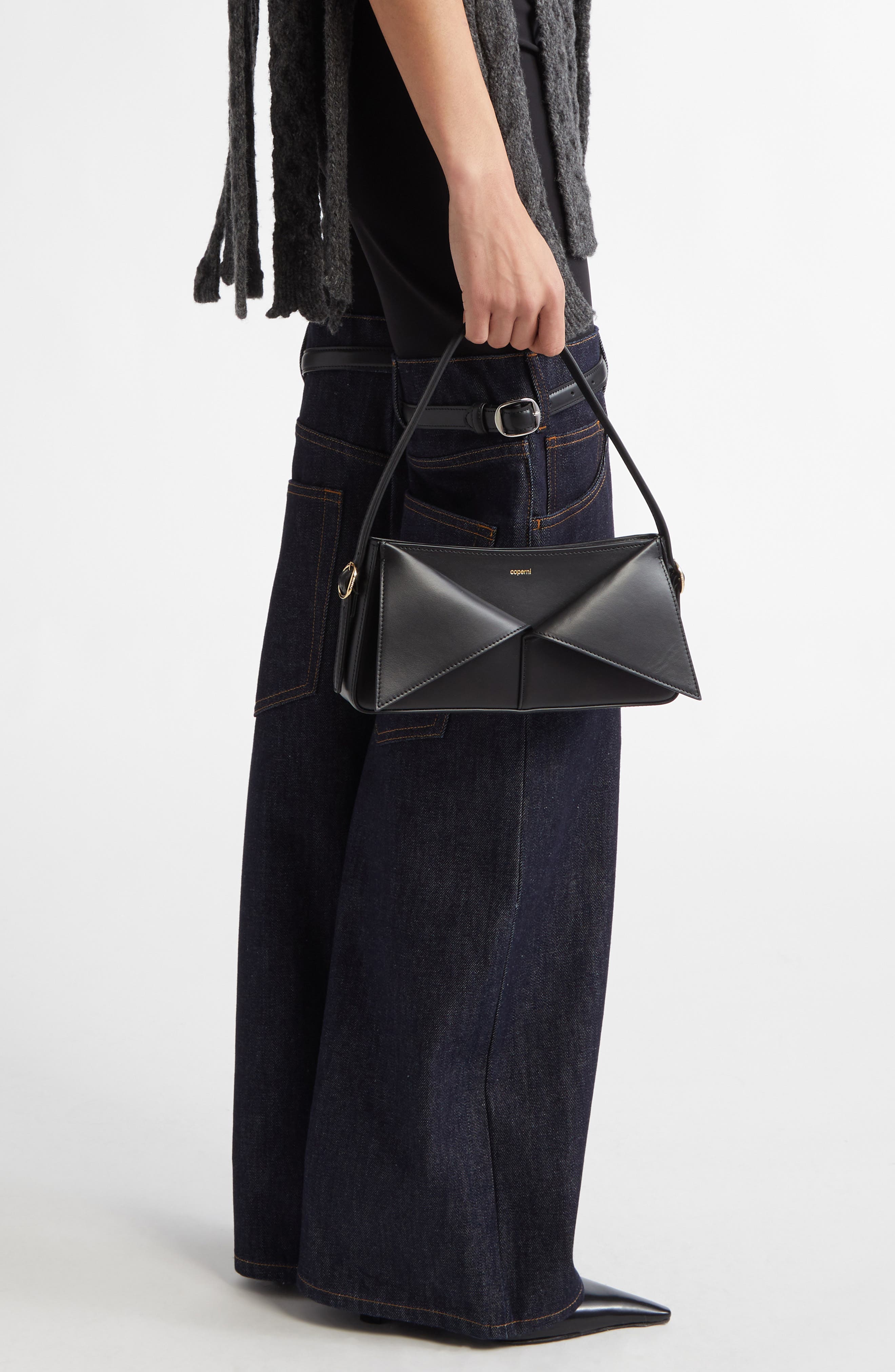 Coperni Belted Baguette Leather Shoulder Bag, Alternate, color, 