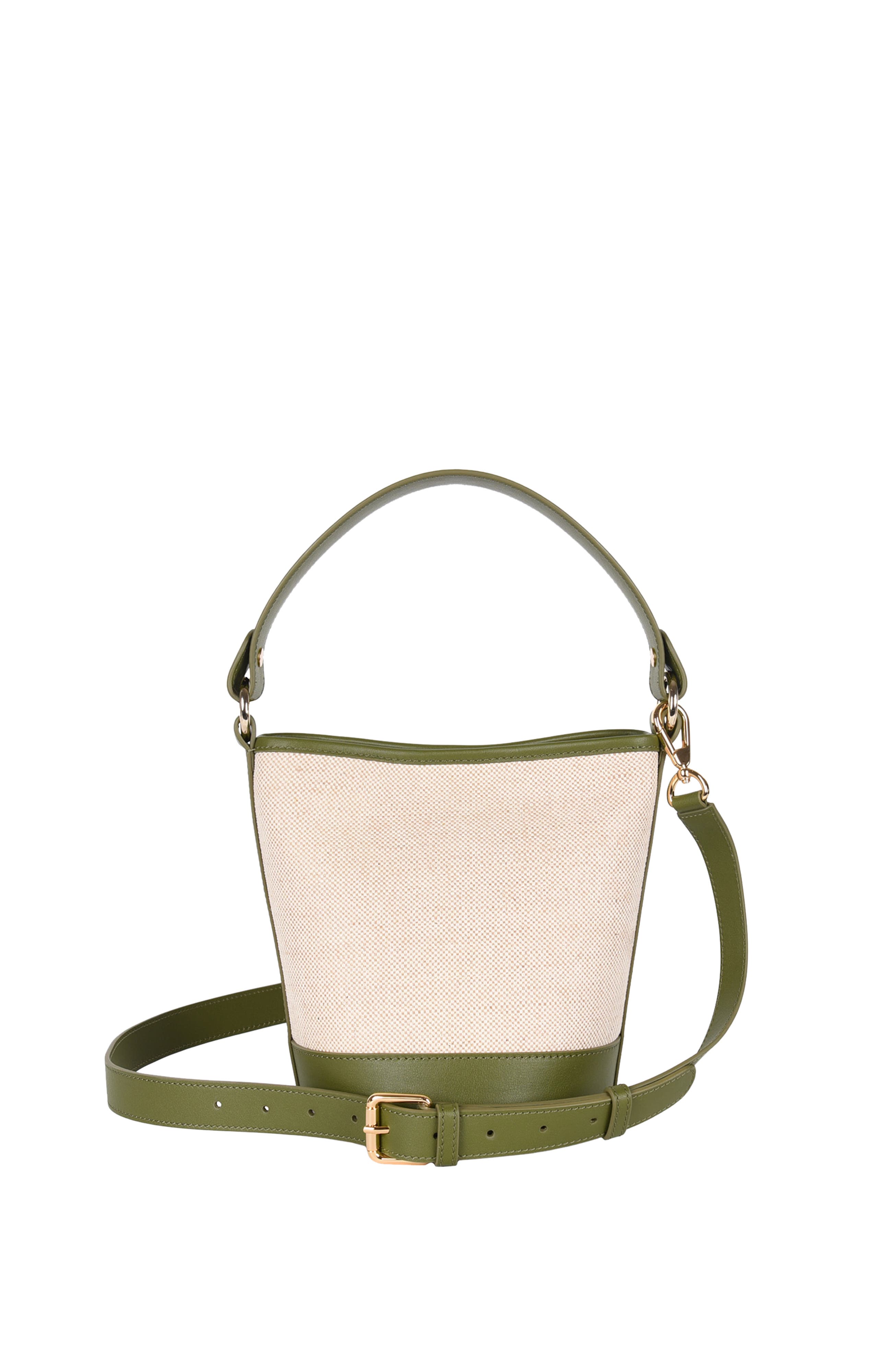 HYER GOODS Canvas and Upcycled Leather Convertible Mini Bucket Bag, Alternate, color, 