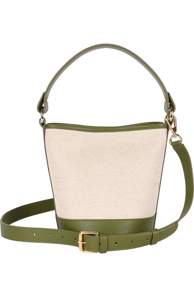 HYER GOODS Canvas and Upcycled Leather Convertible Mini Bucket Bag, Alternate, color,