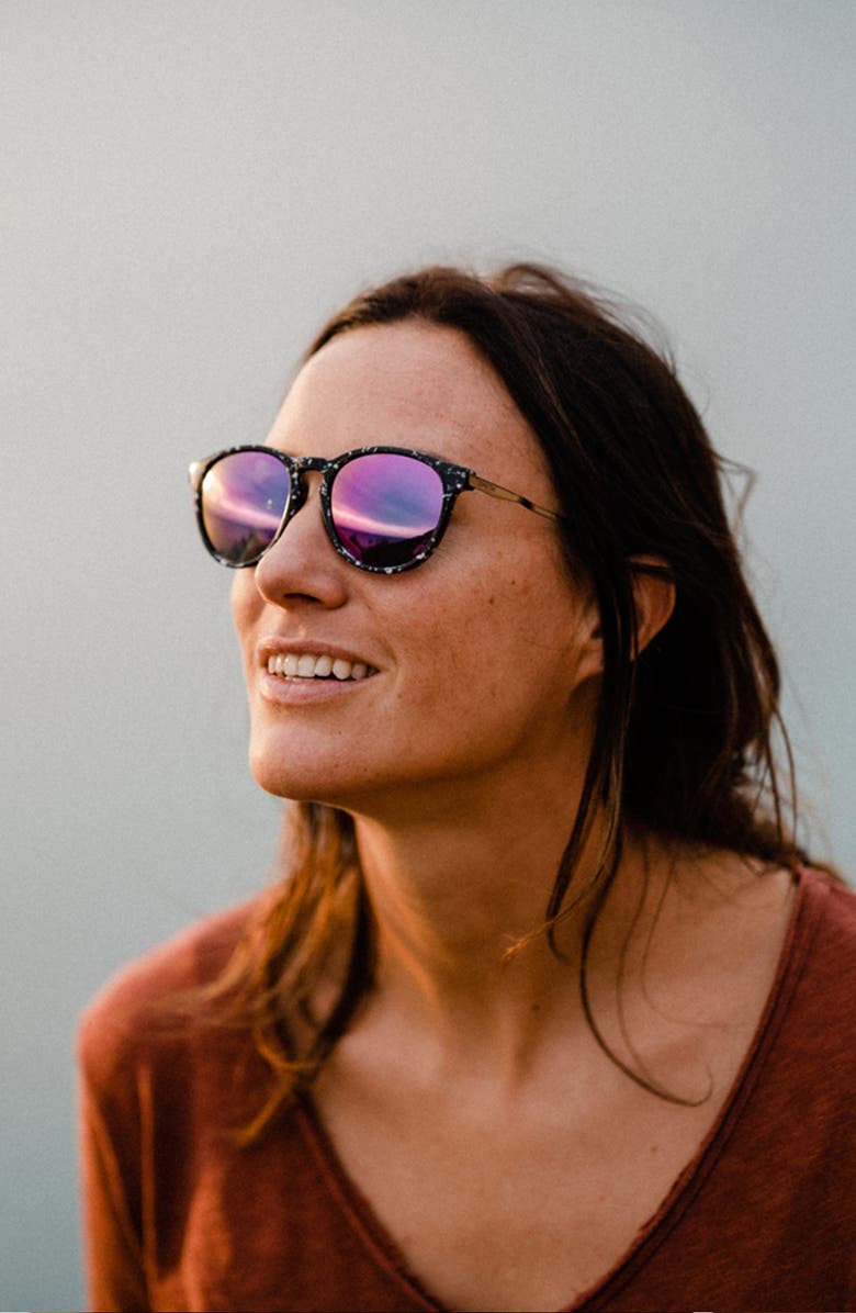 Smith Wander 55mm ChromaPop<sup>™</sup> Polarized Round Sunglasses, Alternate, color, Black Marble / Violet Mirror