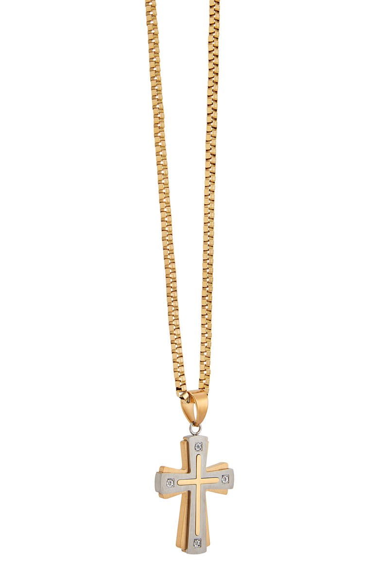 Two-Tone Cross Diamond Pendant Necklace & Bracelet Set - 0.10 ctw, Alternate, color, GOLD/ SILVER
