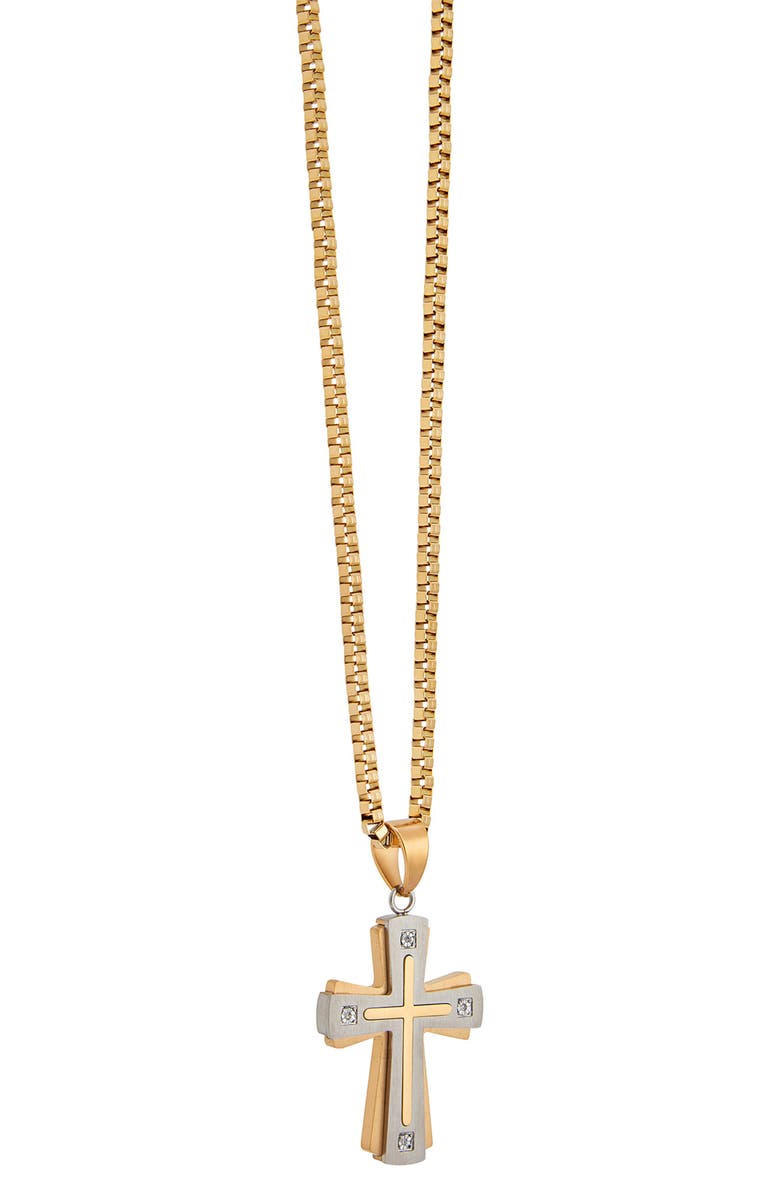 AMERICAN EXCHANGE Two-Tone Cross Diamond Pendant Necklace & Bracelet Set - 0.10 ctw, Alternate, color, 