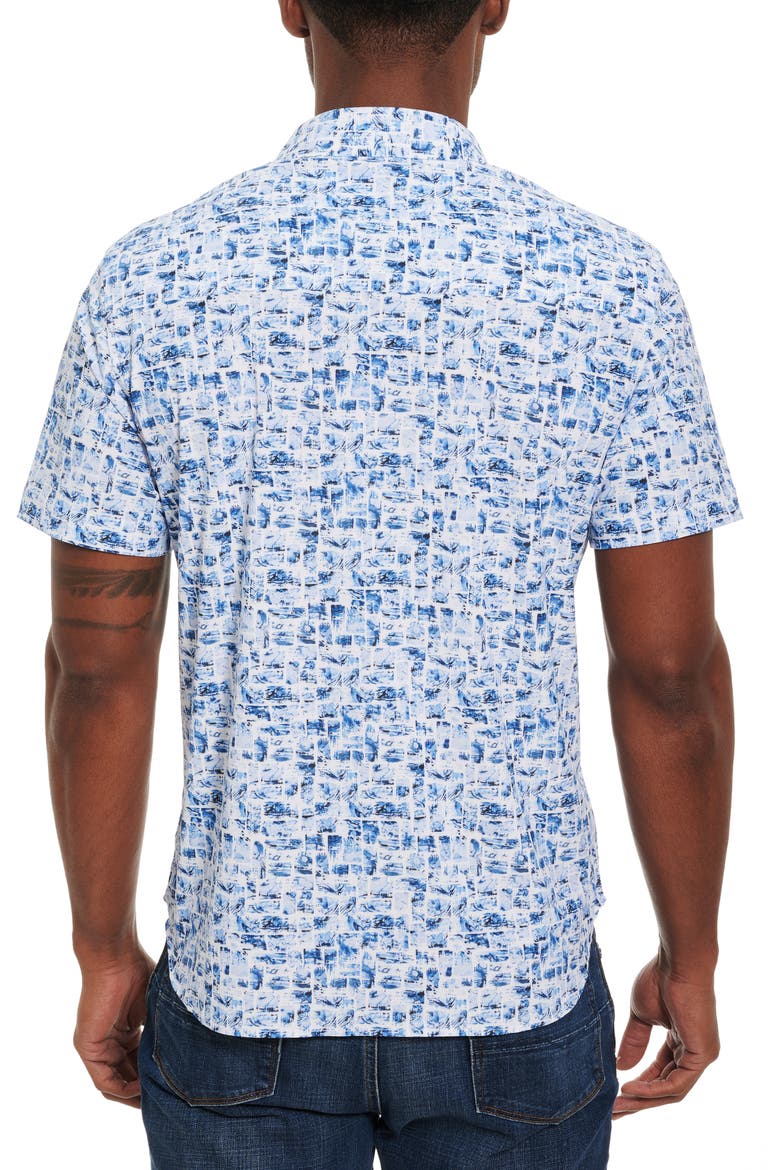Maddox Cubist Short Sleeve Button-Up Performance Shirt, Alternate, color, BLUE