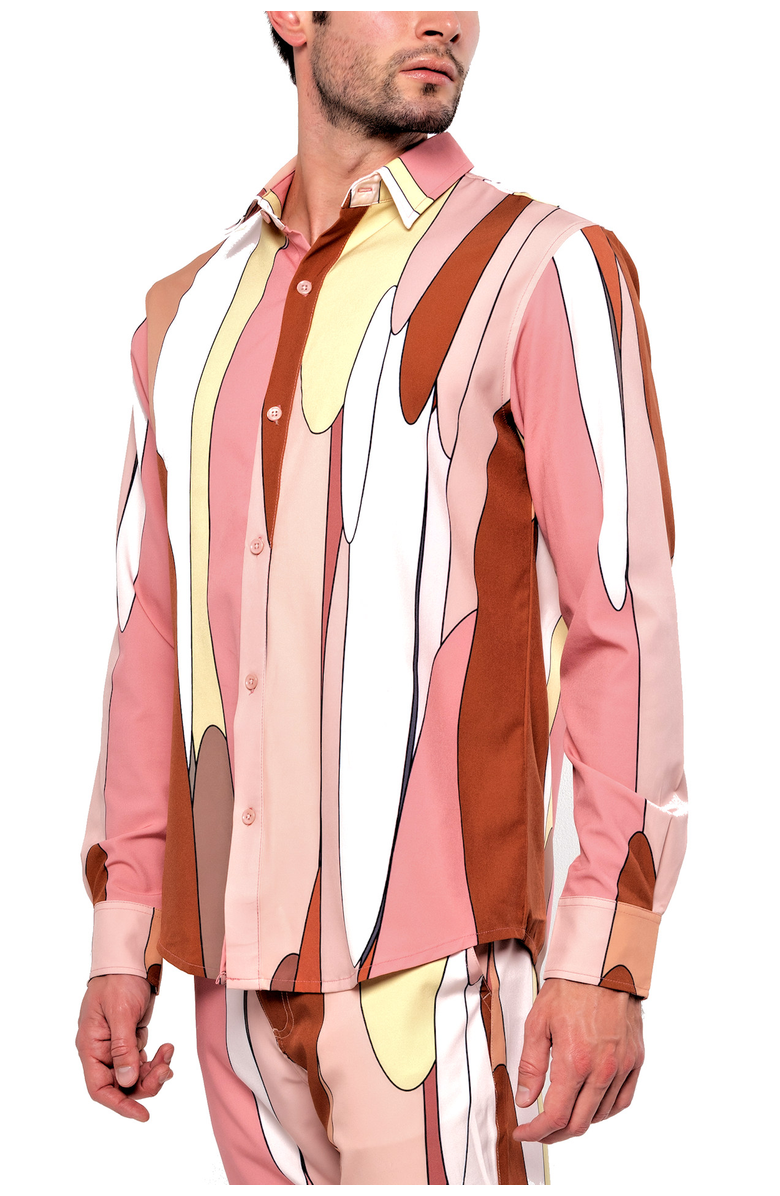 Dai Moda Men's Retro Drip Long Sleeve Shirt, Alternate, color, Pink