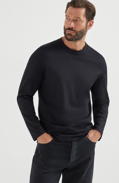 Brunello Cucinelli Round Collar And Long-sleeved T-shirt In Black