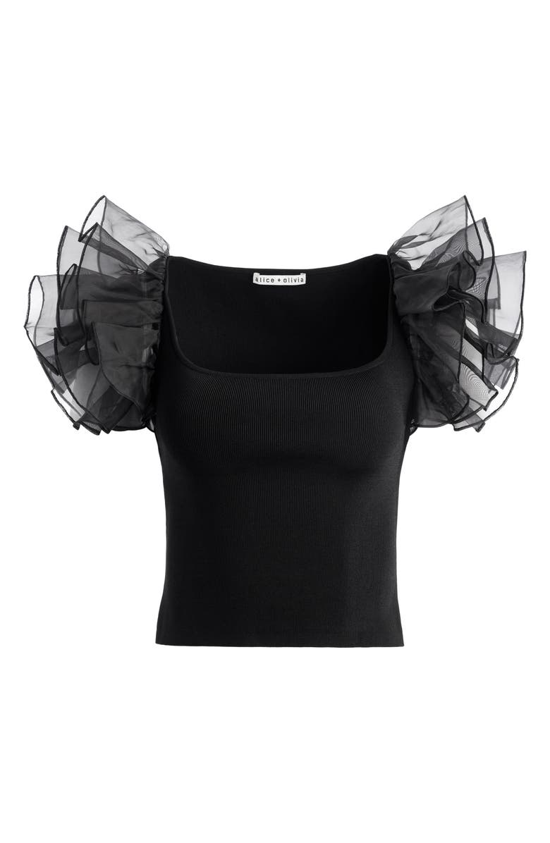Alice + Olivia Merida Ruffle Sleeve Silk Blend Top, Alternate, color,