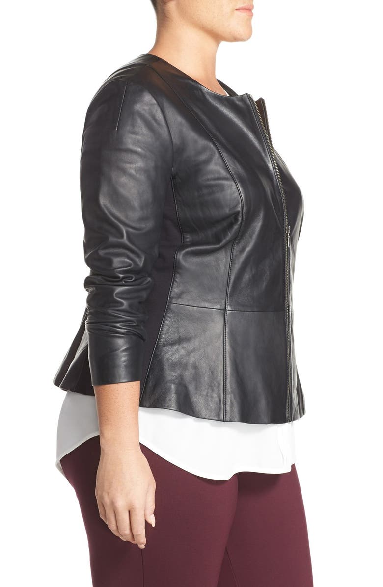 Sejour Leather Peplum Jacket, Alternate, color, Black