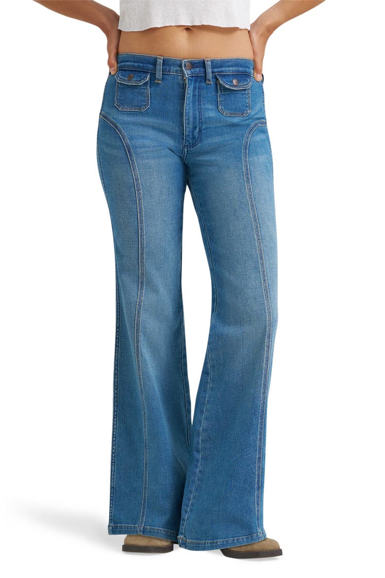 Seamed Patch Pocket Flare Jeans, Main, color, HAZY HORIZON
