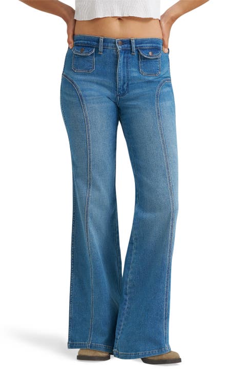 Seamed Patch Pocket Flare Jeans (Hazy Horizon)