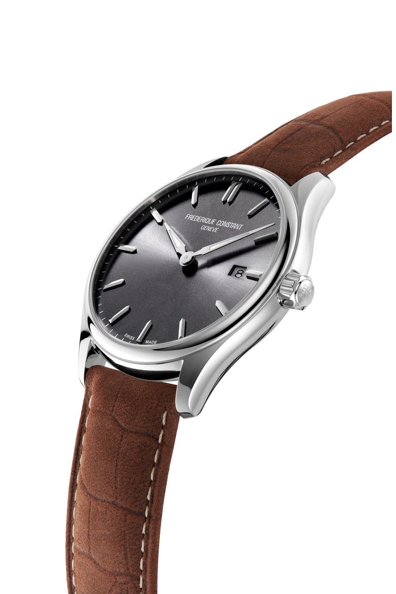 Classics Quartz Leather Strap Watch, 40mm, Alternate, color, SILVER-TONE