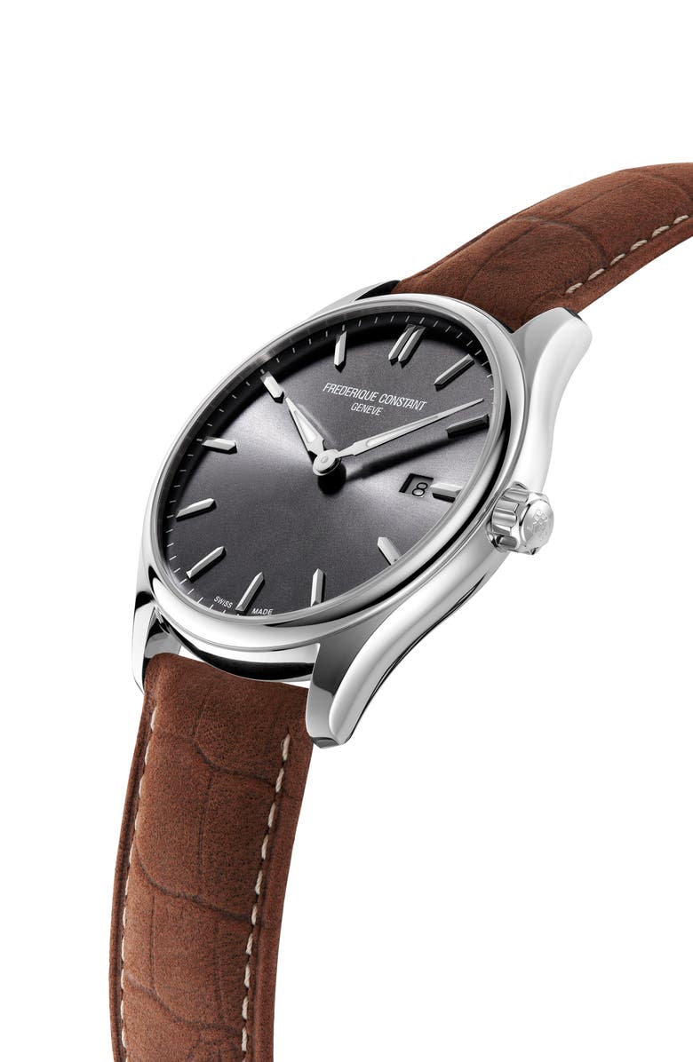 FREDERIQUE CONSTANT Classics Quartz Leather Strap Watch, 40mm, Alternate, color,