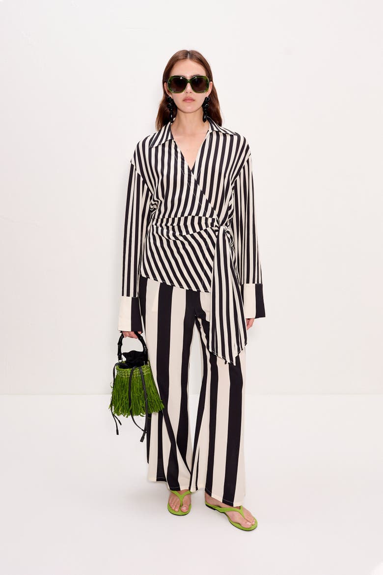Nella Crepe Wide Leg Pant, Alternate, color, Black/White Stripe