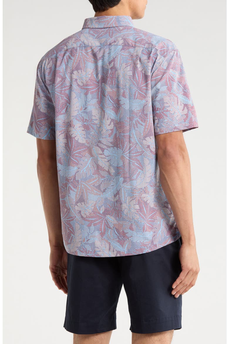 Aero Leaves Short Sleeve Button-Down Shirt, Alternate, color, PORT