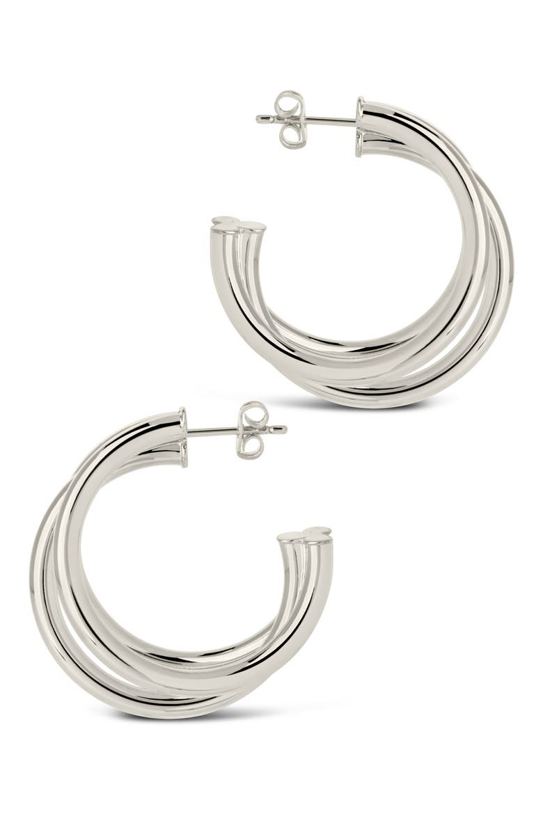Three Row Hoop Earrings, Alternate, color, SILVER