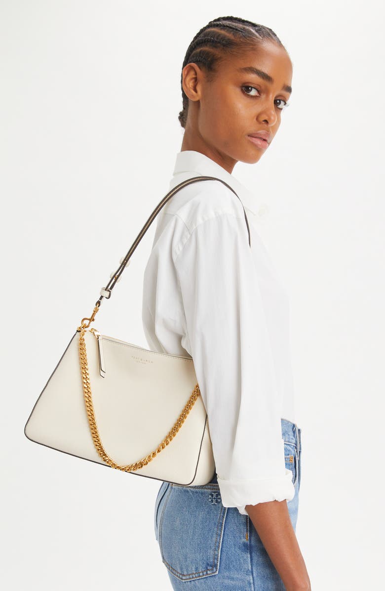 Tory Burch Perry Leather Shoulder Bag, Alternate, color, Light Cream